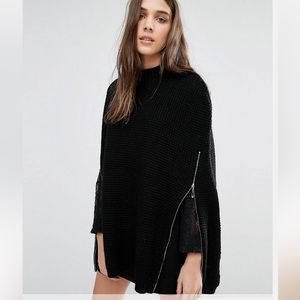 Stitch & Pieces black cape with silver zipper sleeves. Zip up and down